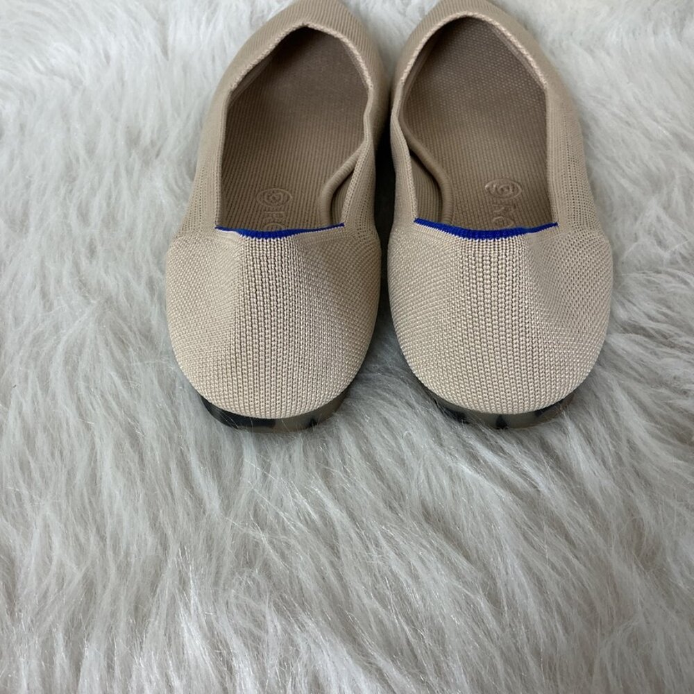 Rothy's Beige Pointed Toe Flats with Blue Trim - Picture 3 of 9